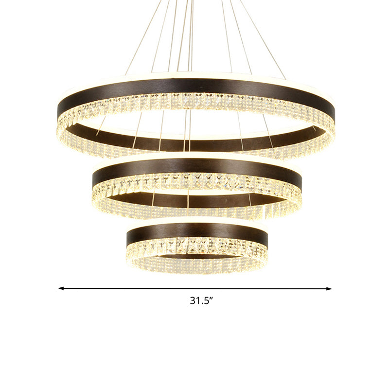 Black 3 Tiers Pendant Lighting Contemporary Crystal Block LED Ceiling Chandelier in Warm/White/3 Color Light