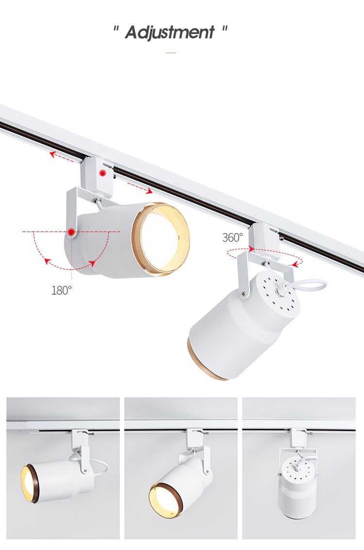 Nordic Metal and Wooden Track SpotLighting Fixtures Cylindricall Flush Ceiling Track Lighting for Foyer and Bedroom