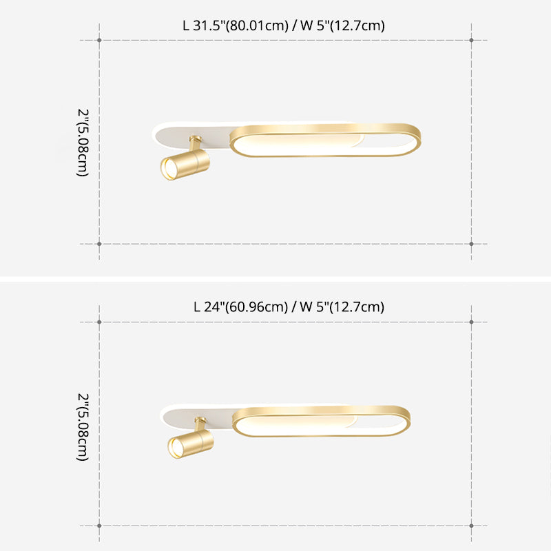 2-Light Oblong LED Flush Mount in Modern Concise Style Wrought Iron Ceiling Fixture for Cloakroom