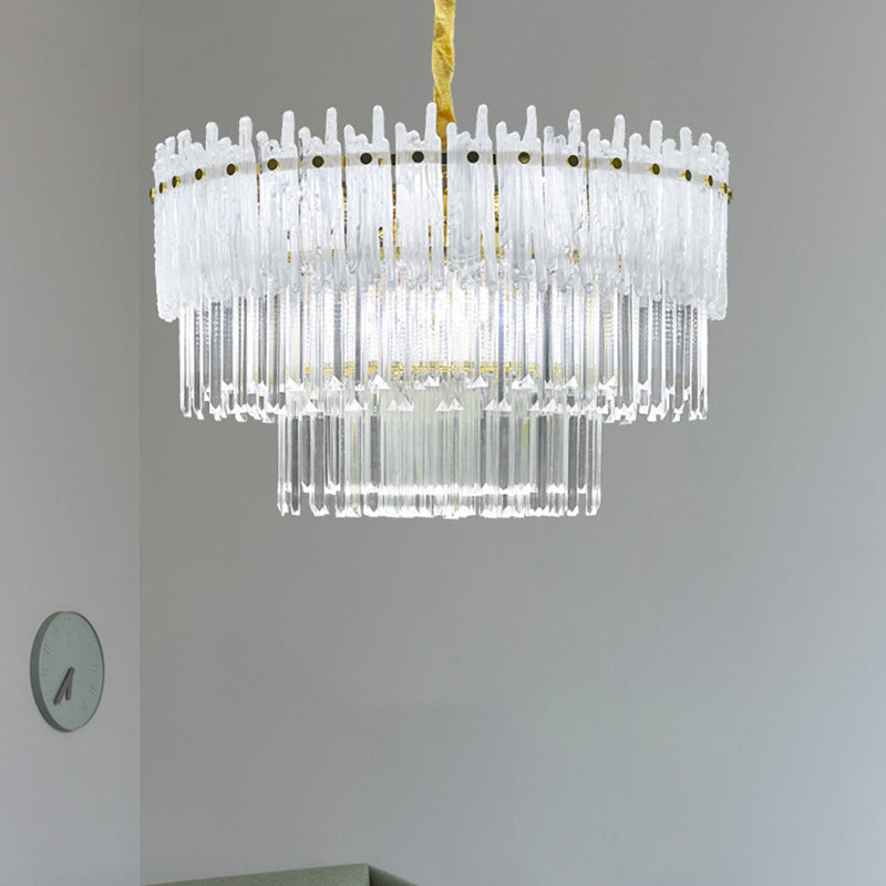 A 3 livelli chiari Crystal Asta a pendente lampadario Modernismo 12 luci in oro Sospensione Luce