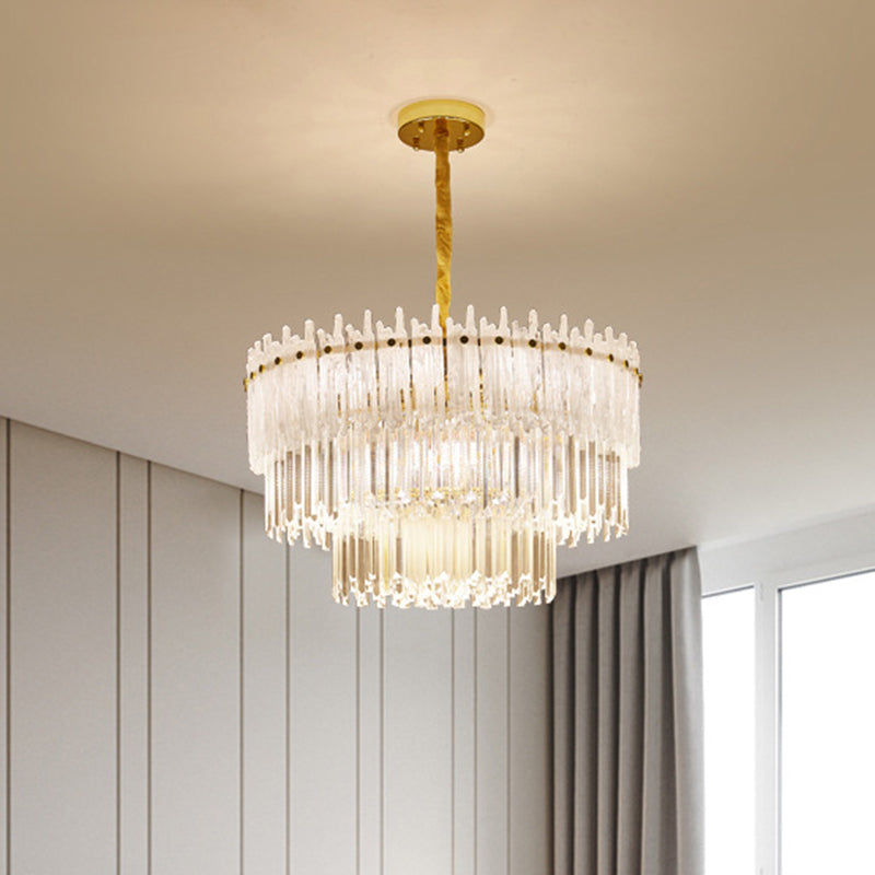 A 3 livelli chiari Crystal Asta a pendente lampadario Modernismo 12 luci in oro Sospensione Luce