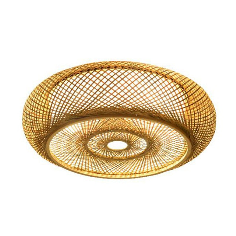 Curved Drum Flush Mount Ceiling Light 3 Lights Rattan Japanese Flush Mount Ceiling Light for Living Room