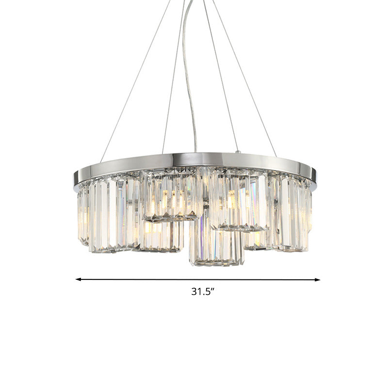 Chrome Cylinder Ceiling Chandelier Simple 10 Lights Rectangular-Cut Crystal Hanging Lamp kit