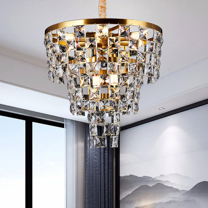 Gold Tapered Chandelier Lighting Postmodern 8/11 Lights K9 Crystal Ceiling Suspension Lamp