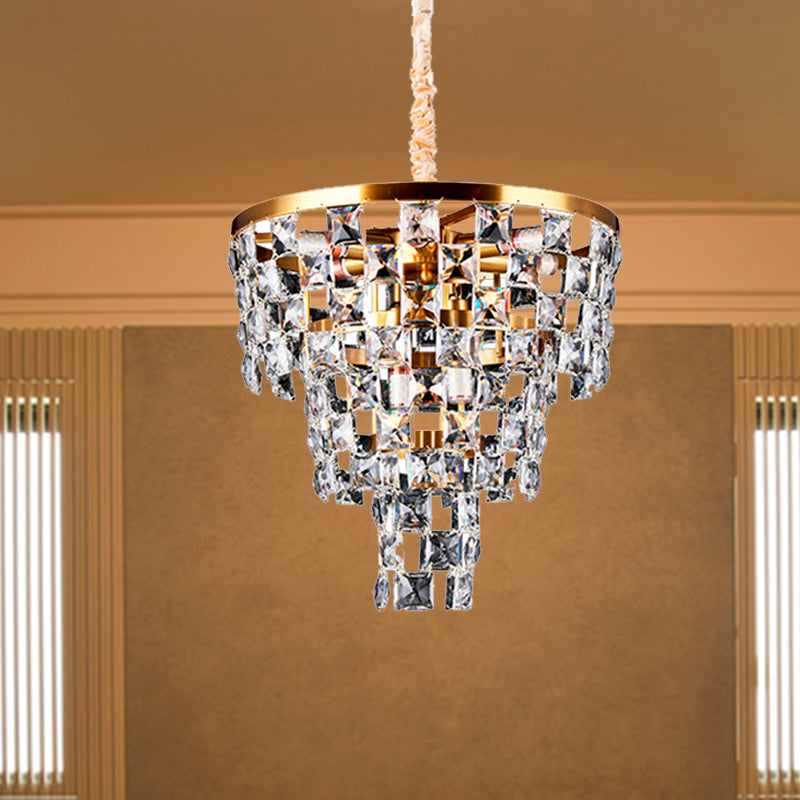 Gold Tapered Chandelier Lighting Postmodern 8/11 Lights K9 Crystal Ceiling Suspension Lamp