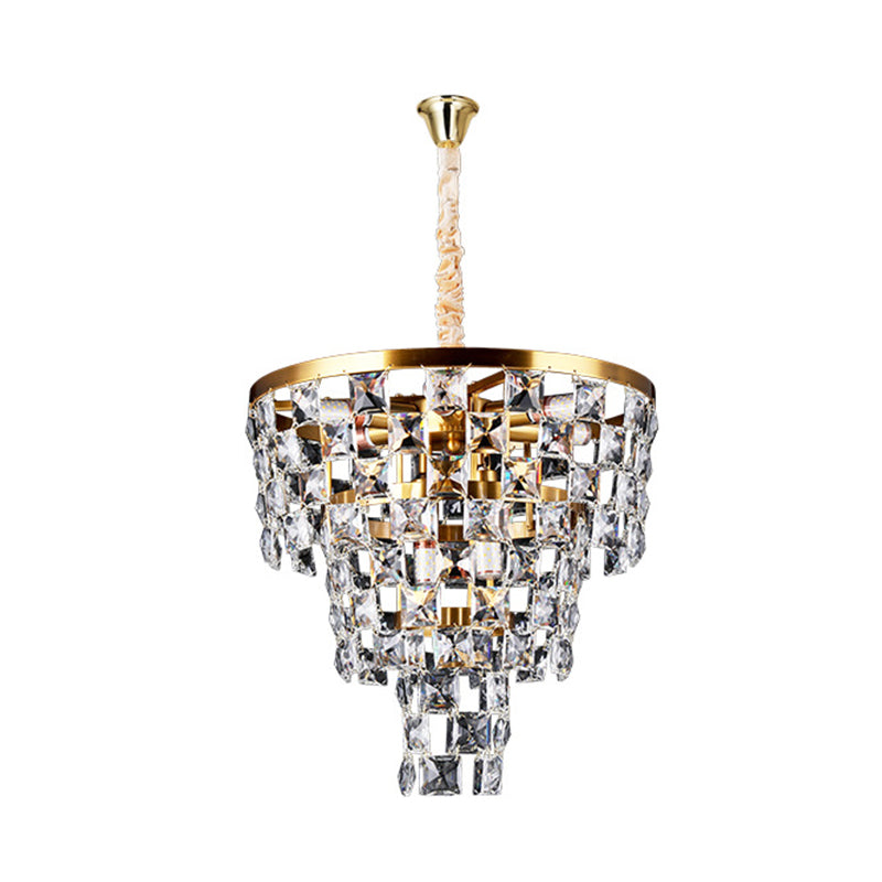 Gold Tapered Chandelier Lighting Postmodern 8/11 Lights K9 Crystal Ceiling Suspension Lamp