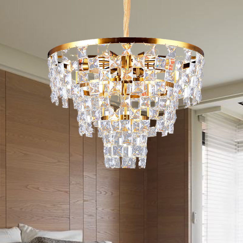 Gold Tapered Chandelier Lighting Postmodern 8/11 Lights K9 Crystal Ceiling Suspension Lamp