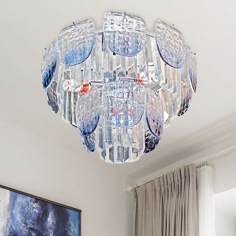 Clear Faceted Crystal Tiered Hanging Light Kit Modern 5/10 Lights Light Blue Pendant Chandelier