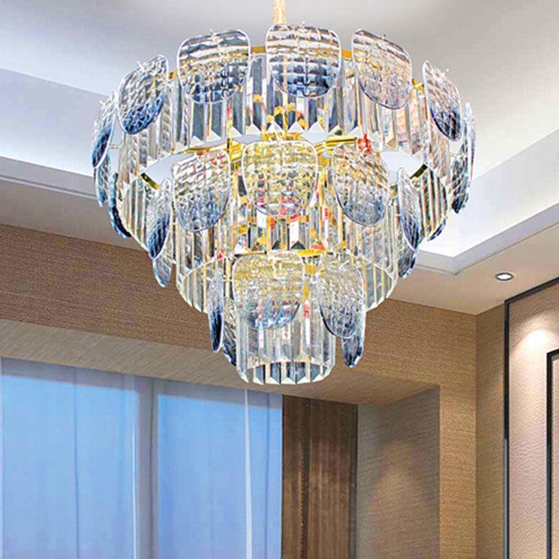 Clear Faceted Crystal Tiered Hanging Light Kit Modern 5/10 Lights Light Blue Pendant Chandelier