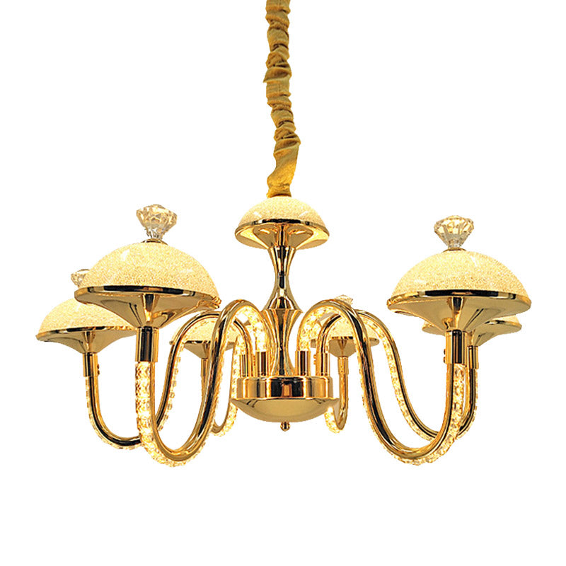 Bowl-Shaped K9 Crystal Pendant Chandelier Modernism LED Gold Hanging Light with Frosted Glass Shade