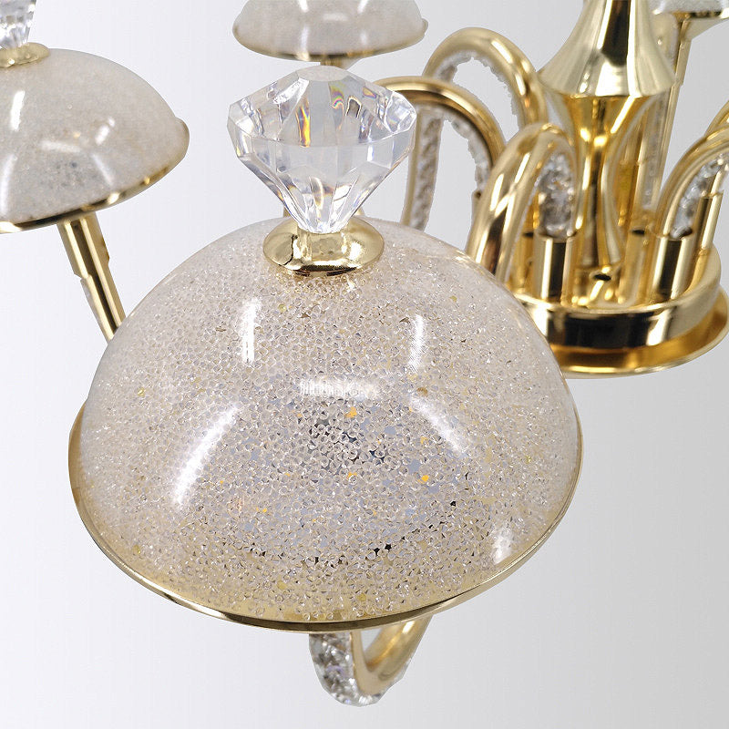 Bowl-Shaped K9 Crystal Pendant Chandelier Modernism LED Gold Hanging Light with Frosted Glass Shade