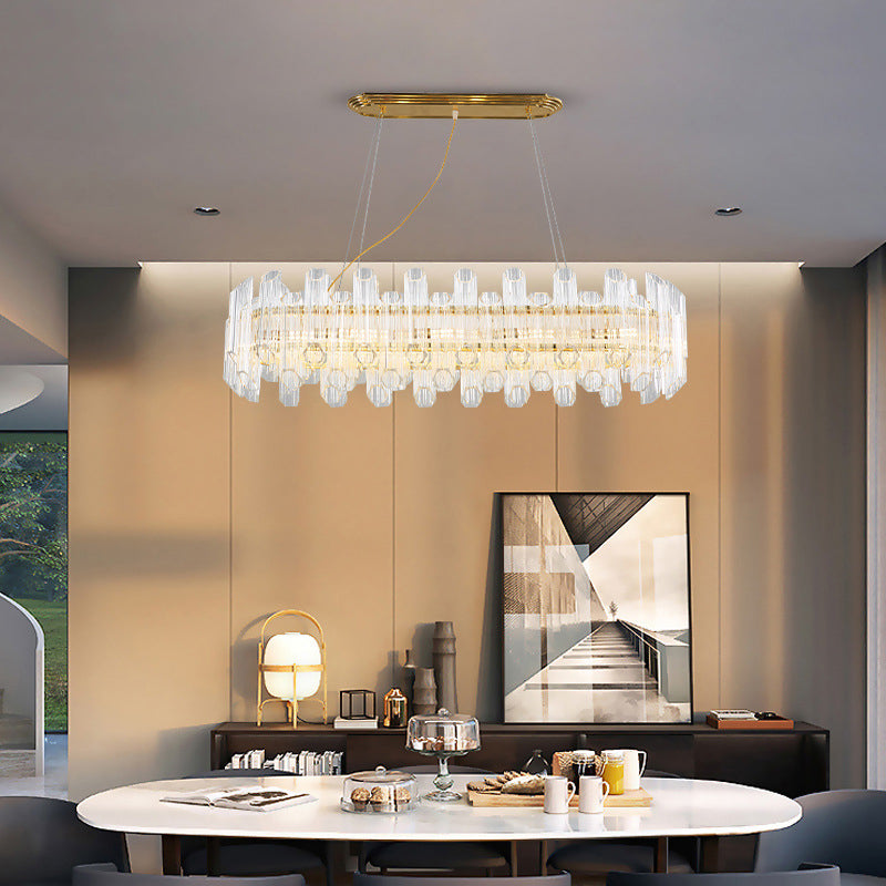 Gold Linear Chandelier Light Modernism 10 Heads Clear Crystal LED Pendant Lighting for Living Room