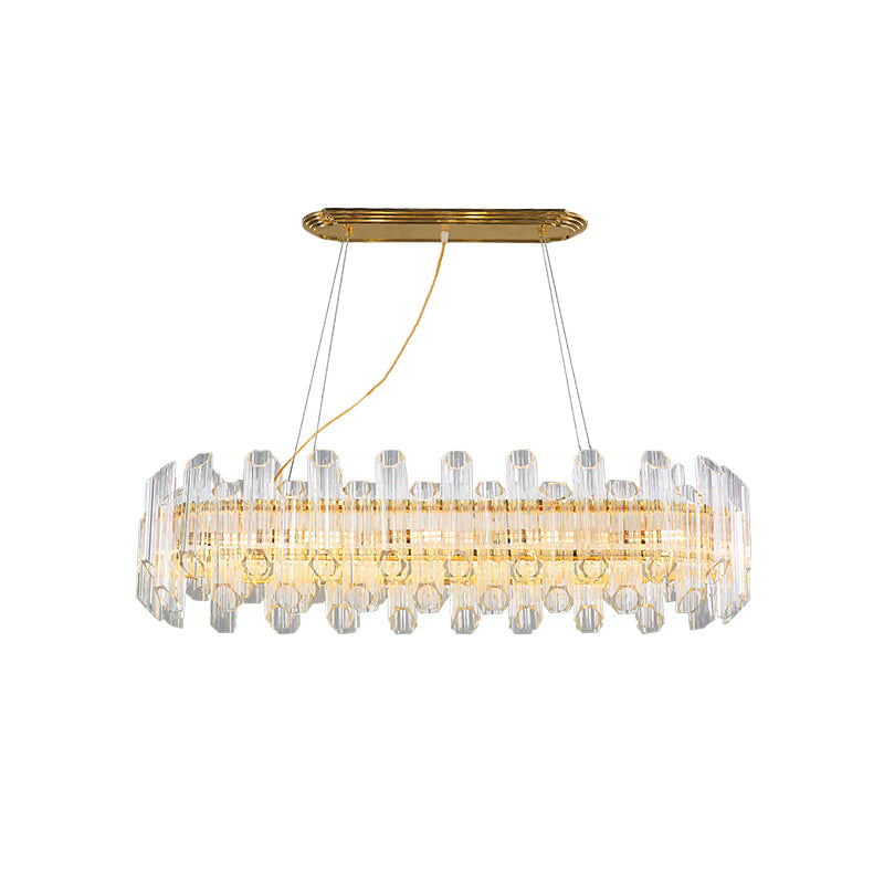 Gold Linear Chandelier Light Modernism 10 Heads Clear Crystal LED Pendant Lighting for Living Room