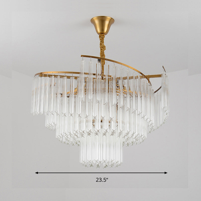 8-Bulb Living Room Chandelier Lighting Gold LED Pendant Light Fixture with Tiered Crystal Rod Shade