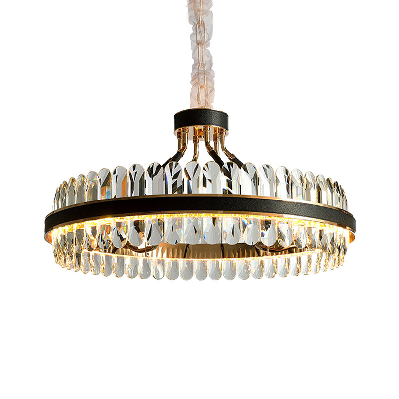 LED Living Room Chandelier Lighting Black Pendant Light Fixture with Round Beveled Crystal Shade