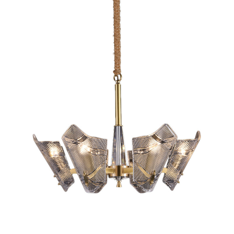 Scrolled Chandelier Light Fixture Modern Clear Crystal 6 Heads Suspension Pendant for Kitchen