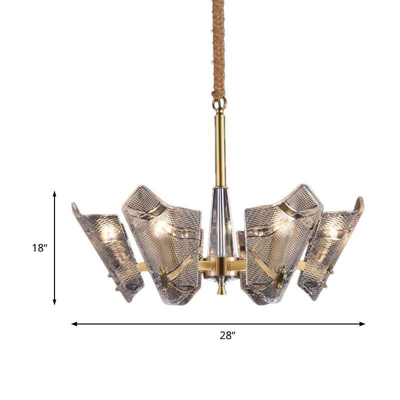 Scrolled Chandelier Light Fixture Modern Clear Crystal 6 Heads Suspension Pendant for Kitchen