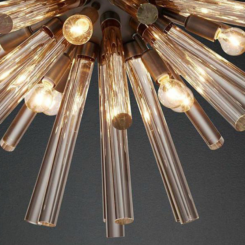 Lampada del lampadario da soggiorno a 9 bulbina Lampada a sospensione moderna in ottone con ombra cristallina smussata Starburst