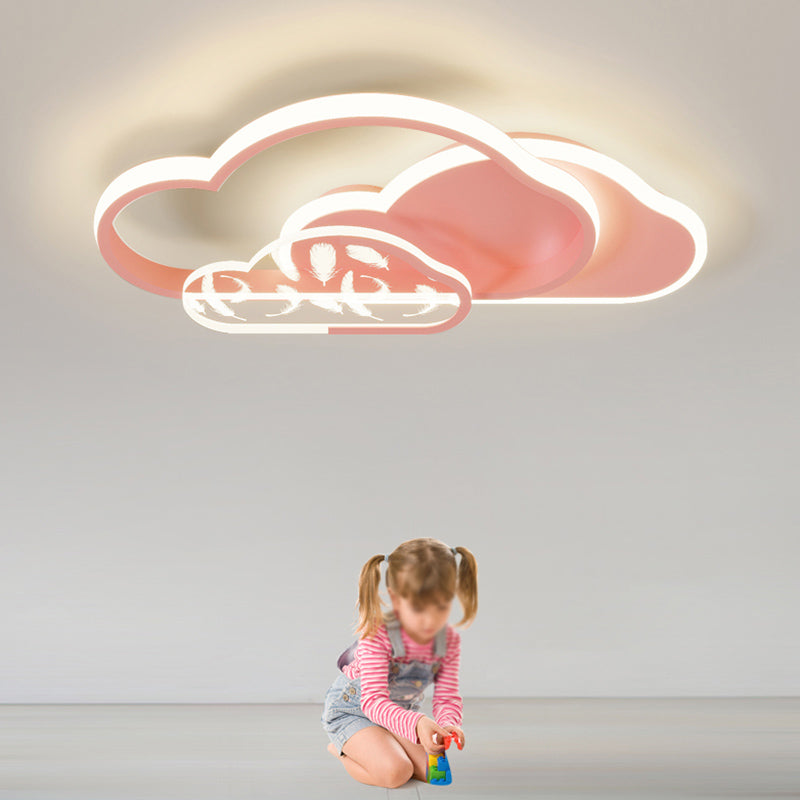 Stagger Cloud Acrylic LED Semi Flush Mount in Modern Unique Style Feather Metal Ceiling Light for Bedroom