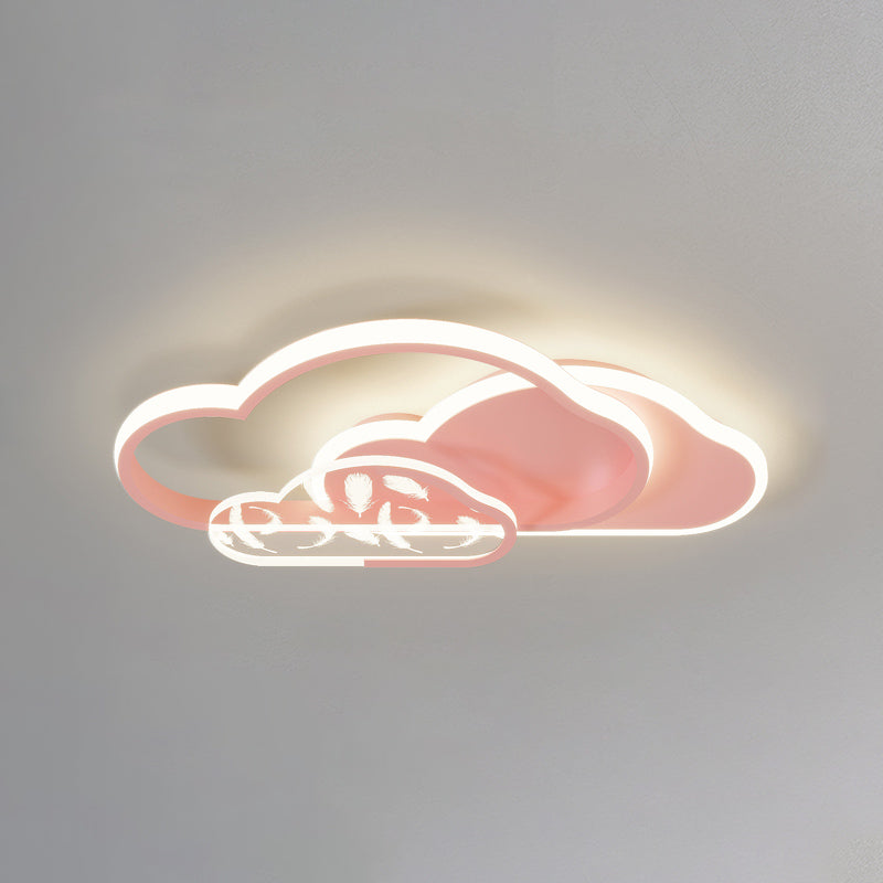 Stagger Cloud Acrylic LED Semi Flush Mount in Modern Unique Style Feather Metal Ceiling Light for Bedroom