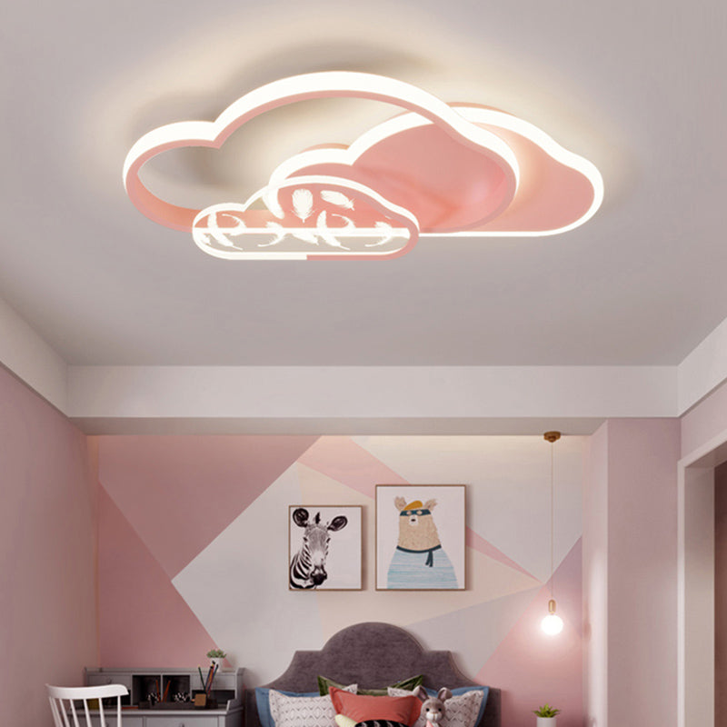 Stagger Cloud Acrylic LED Semi Flush Mount in Modern Unique Style Feather Metal Ceiling Light for Bedroom