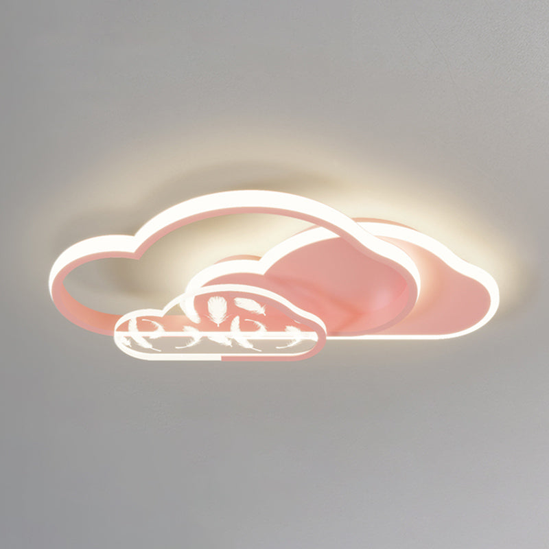 Stagger Cloud Acrylic LED Semi Flush Mount in Modern Unique Style Feather Metal Ceiling Light for Bedroom