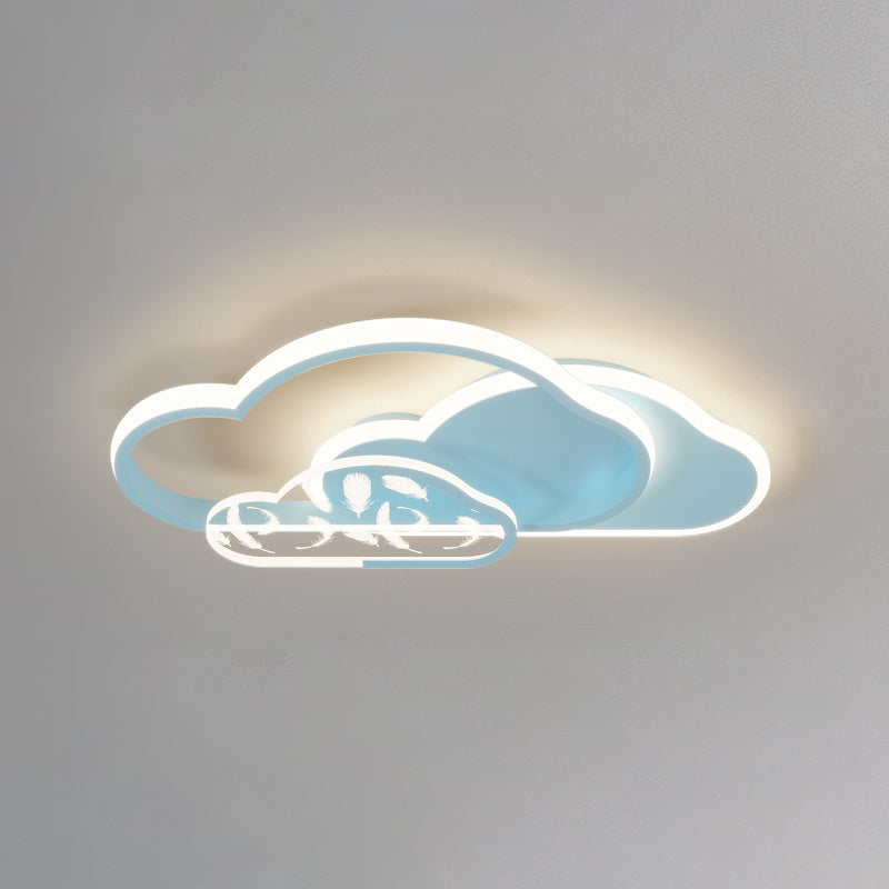 Stagger Cloud Acrylic LED Semi Flush Mount in Modern Unique Style Feather Metal Ceiling Light for Bedroom