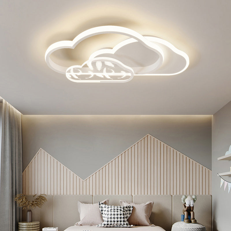 Stagger Cloud Acrylic LED Semi Flush Mount in Modern Unique Style Feather Metal Ceiling Light for Bedroom