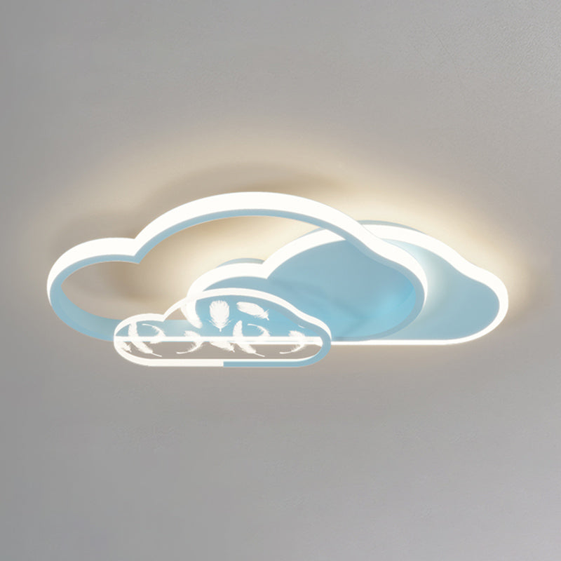 Stagger Cloud Acrylic LED Semi Flush Mount in Modern Unique Style Feather Metal Ceiling Light for Bedroom