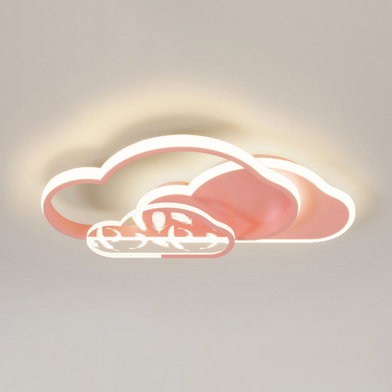 Stagger Cloud Acrylic LED Semi Flush Mount in Modern Unique Style Feather Metal Ceiling Light for Bedroom