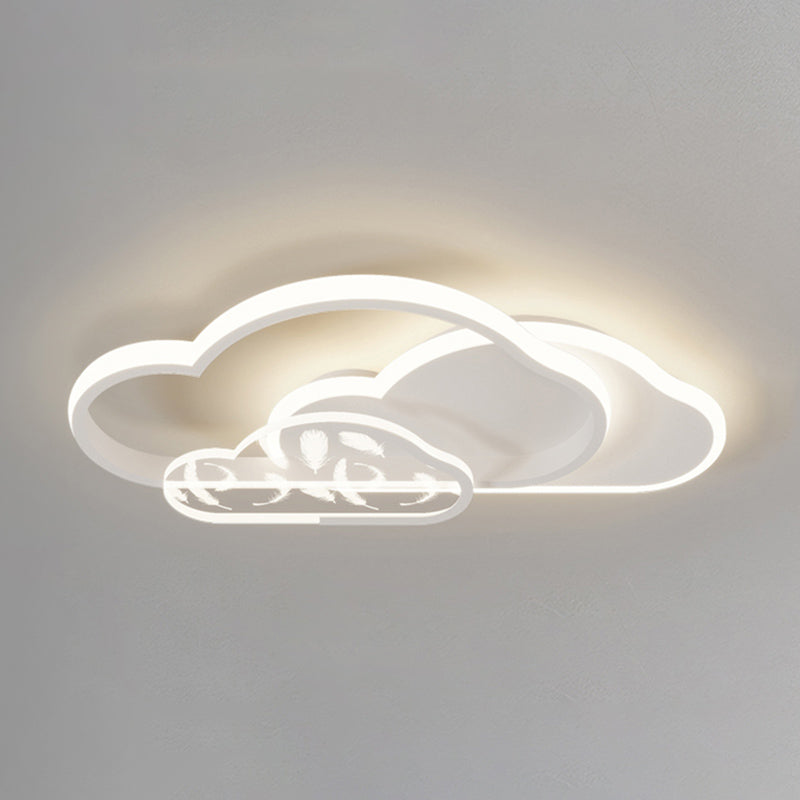 Stagger Cloud Acrylic LED Semi Flush Mount in Modern Unique Style Feather Metal Ceiling Light for Bedroom