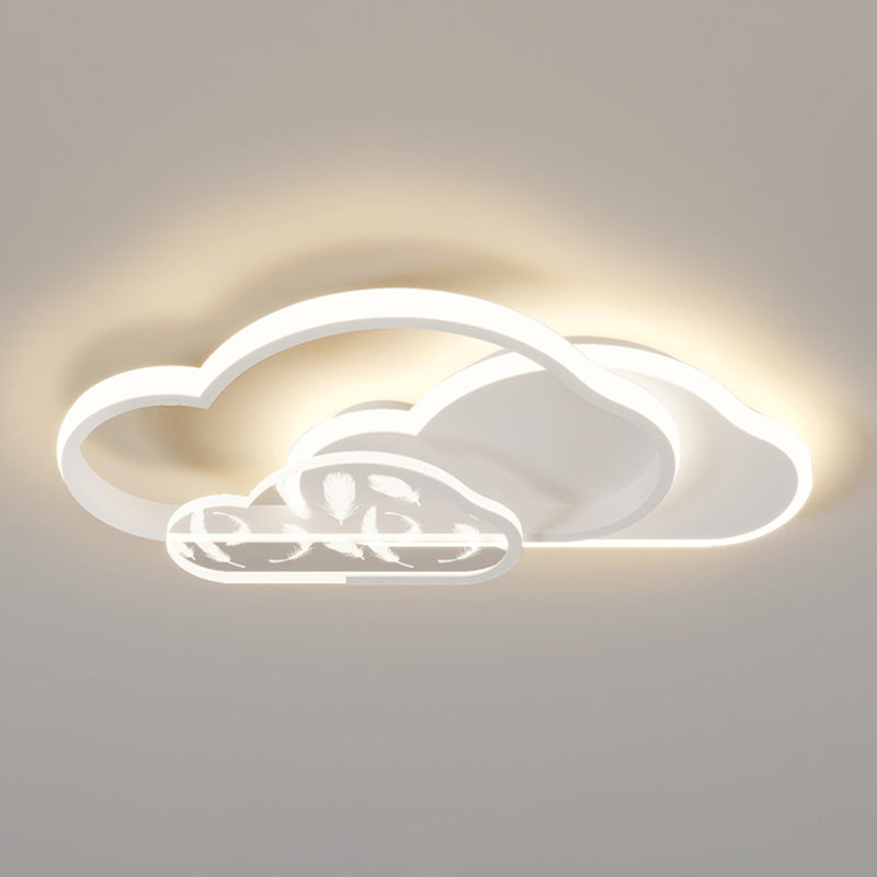 Stagger Cloud Acrylic LED Semi Flush Mount in Modern Unique Style Feather Metal Ceiling Light for Bedroom