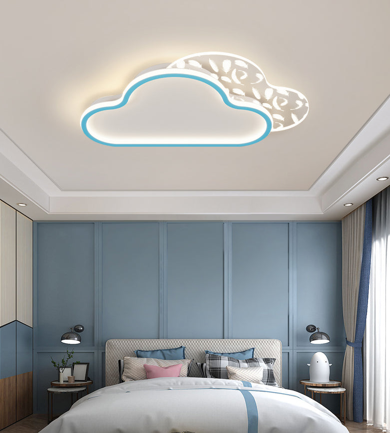 Stagger Cloud Acrylic LED Semi Flush Mount in Modern Unique Style Feather Metal Ceiling Light for Bedroom