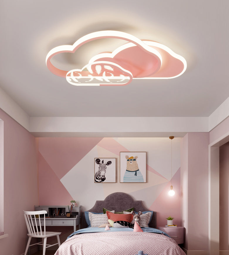 Stagger Cloud Acrylic LED Semi Flush Mount in Modern Unique Style Feather Metal Ceiling Light for Bedroom