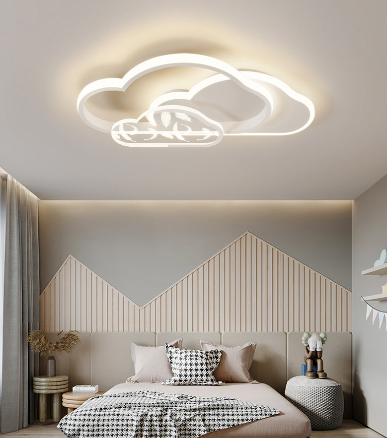 Stagger Cloud Acrylic LED Semi Flush Mount in Modern Unique Style Feather Metal Ceiling Light for Bedroom