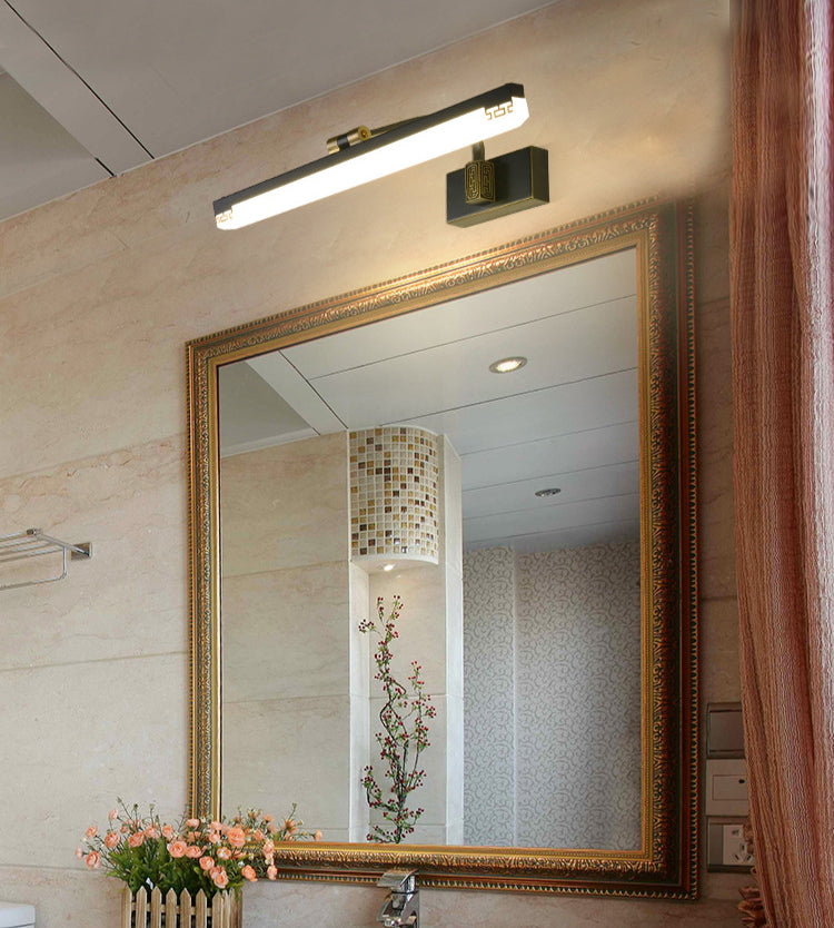 Abbazzinamento a specchio in stile cinese Luci da parete del bagno Black Metal Linear Shade LED Ambient Vanity Lighting