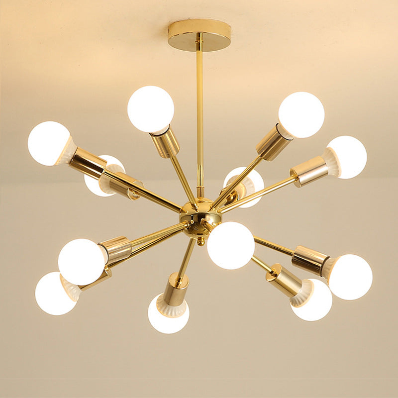 Electroplated Gold Burst Shaped Chandelier Industrial Style Open Bulbs Molecular Hanging Light for Dining Room