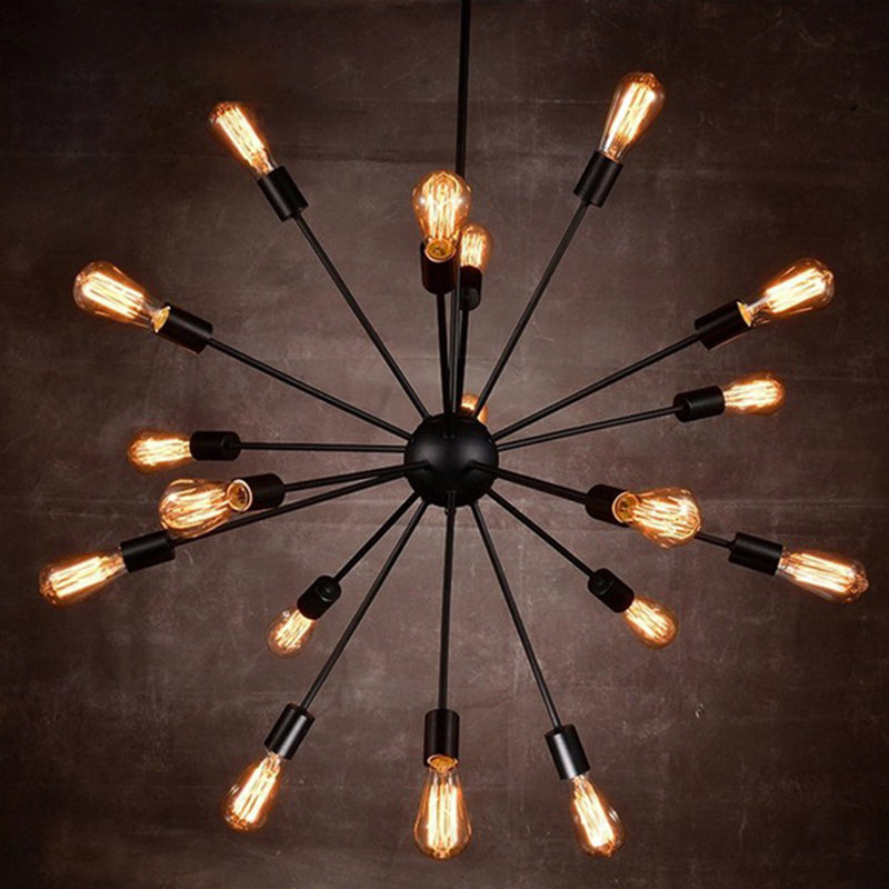 Schwarz schmiedeeisen gebürstete Kronleuchter 18 Leichtsachen Retro Industrial Style Offene Lampen hängen Licht für Esszimmer