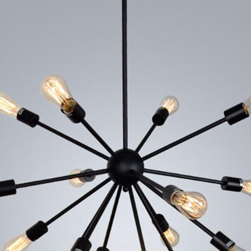 Schwarz schmiedeeisen gebürstete Kronleuchter 18 Leichtsachen Retro Industrial Style Offene Lampen hängen Licht für Esszimmer