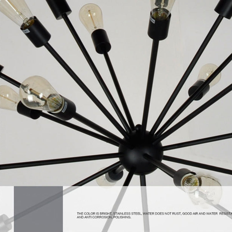 Schwarz schmiedeeisen gebürstete Kronleuchter 18 Leichtsachen Retro Industrial Style Offene Lampen hängen Licht für Esszimmer