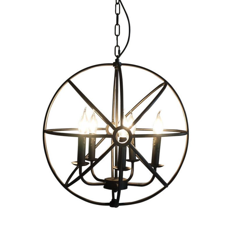 Metal Globe Cage Candlestick Lighting Colgante Vintage Estilo industrial Multi Luces Chandelier para cafeterías