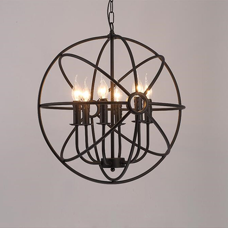 Metal Globe Cage Candlestick Lighting Colgante Vintage Estilo industrial Multi Luces Chandelier para cafeterías