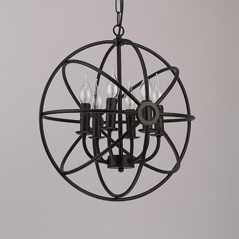 Metal Globe Cage Candlestick Lighting Colgante Vintage Estilo industrial Multi Luces Chandelier para cafeterías