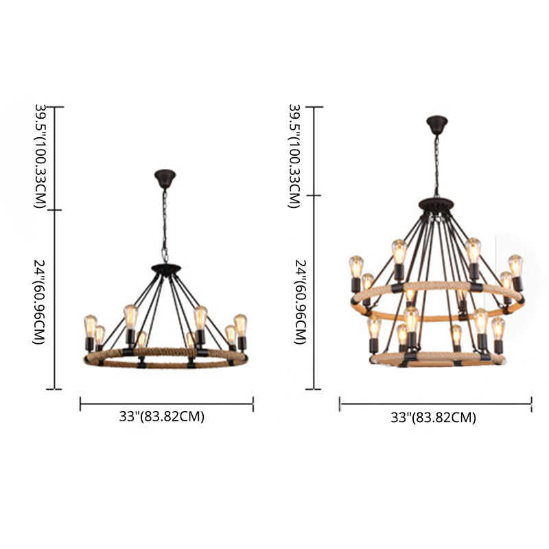 Diseño de bombilla desnuda Candelera de cáñamo Reduce Redondea Vintage Estilo industrial Colgante de iluminación para restaurantes Cafetería