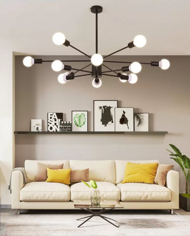 Loft 2-Tier Chandelier Pendant Light Metal Living Room Chandelier Light Fixture in Black