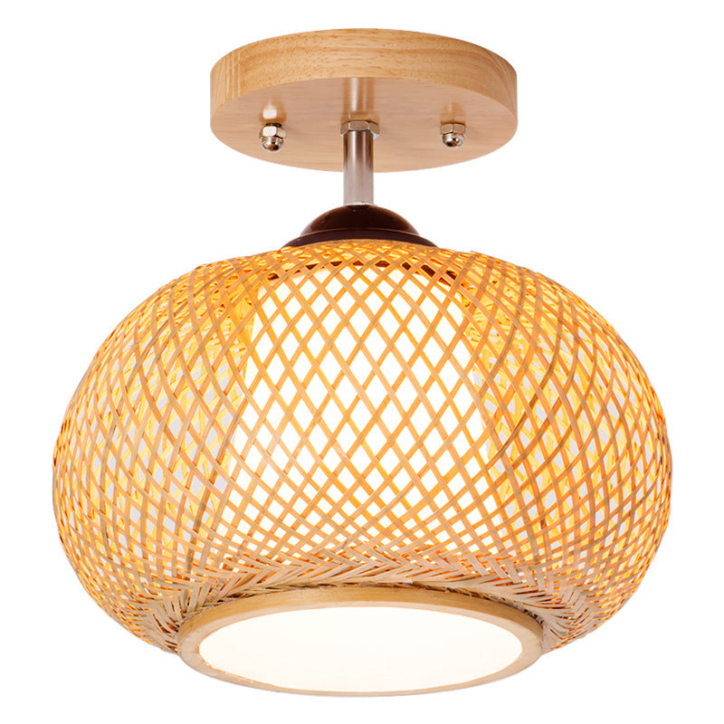 Globe Semi Flush Mount Japanische Rattan Deckenmontage Kronleuchter für Schlafzimmer