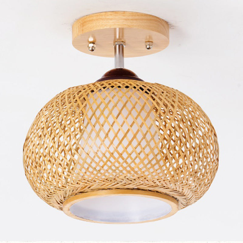 Globe Semi Flush Mount Japanische Rattan Deckenmontage Kronleuchter für Schlafzimmer