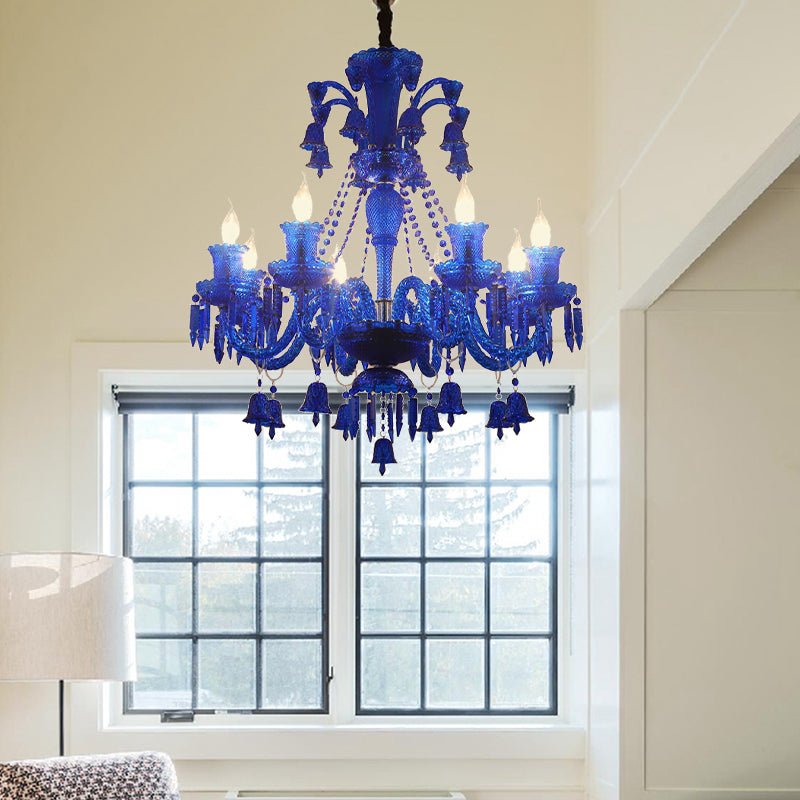 Lumo blu Candelabra Light Modernism 8 Heads Crystal Crystal Pendant Lighting per soggiorno