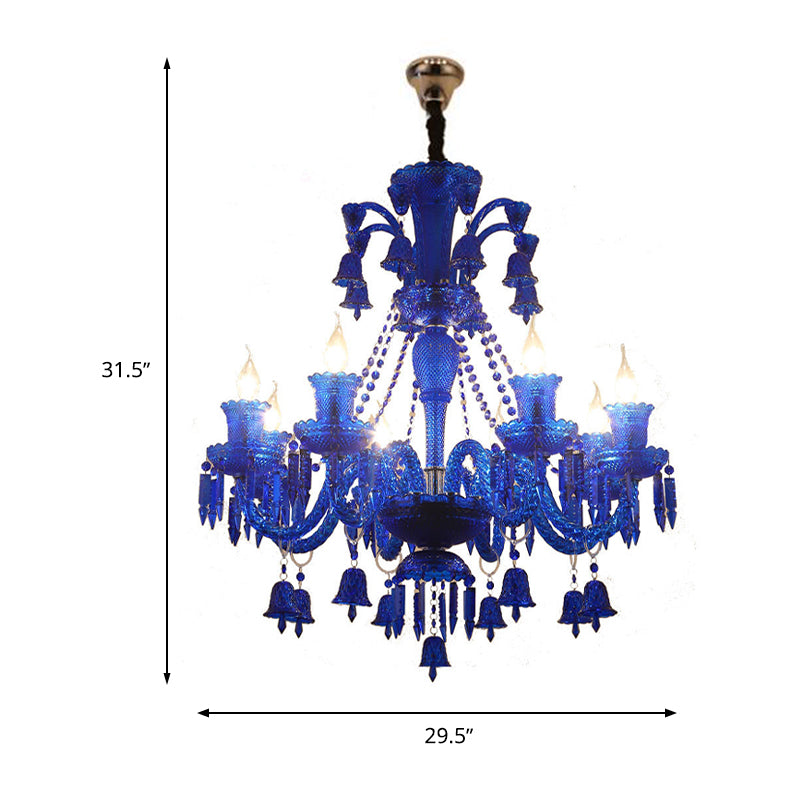 Blue Candelabra Chandelier Light Modernism 8 Heads Crystal Pendant Lighting for Living Room