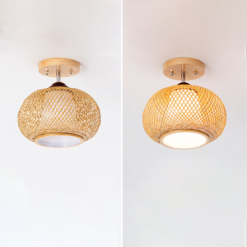 Sphere Semi Flush Mount Light Modern Rattan Ceiling Mount Chandelier for Bedroom